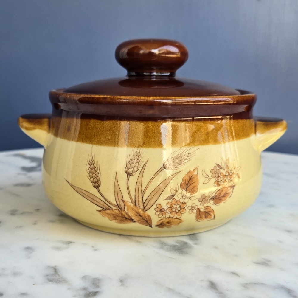 Vintage Stoneware Soup Crock Dishes -Wheat Design (6)